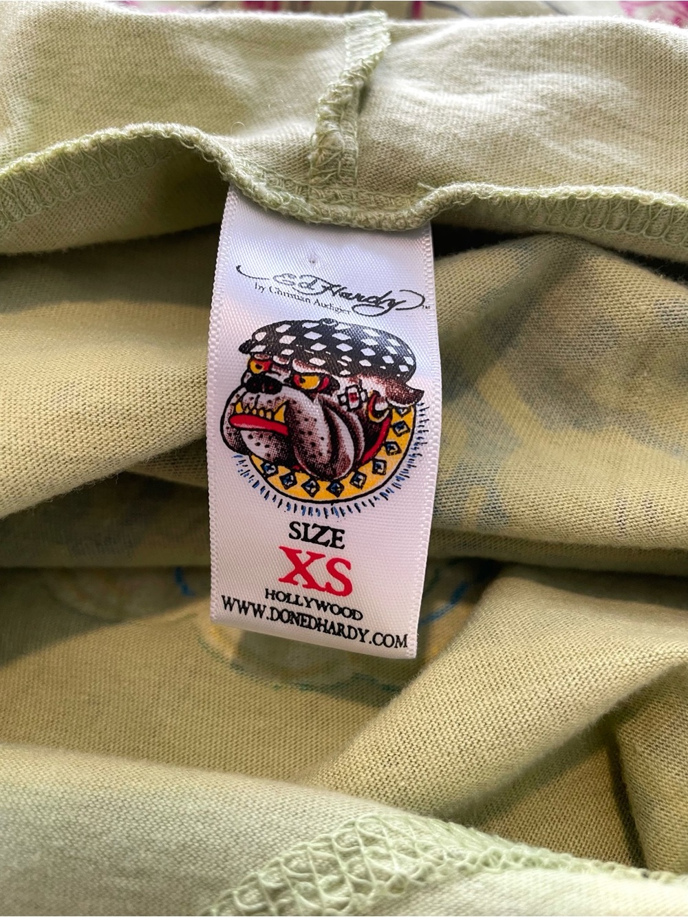 Ed Hardy Y2K Olive Green Long Sleeve Graphic Tee with Multicolor Swallow - Picture 6 of 10